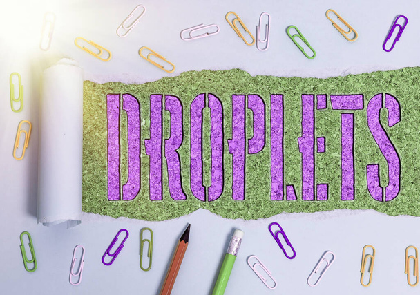 Conceptual hand writing showing Droplets. Business photo text very small drop of a liquid can be found in certain wet places. - Photo, Image