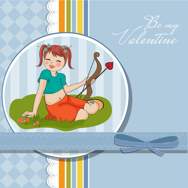 Blue valentine postcard with girl - Vettoriali, immagini