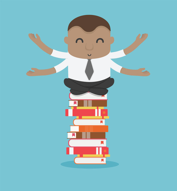 african businessman on stack of book - Vector, Image