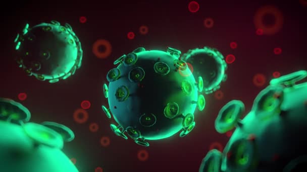 Komórki koronawirusowe w materiale 3D z ludzkiej krwi. Wirus pod mikroskopem - Materiał filmowy, wideo