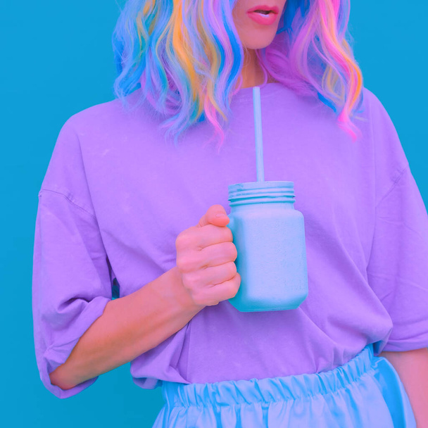 Blue purple Pastel Summer Vanilla Girl. Fresh  romantic smoothie vibes. - Fotografie, Obrázek