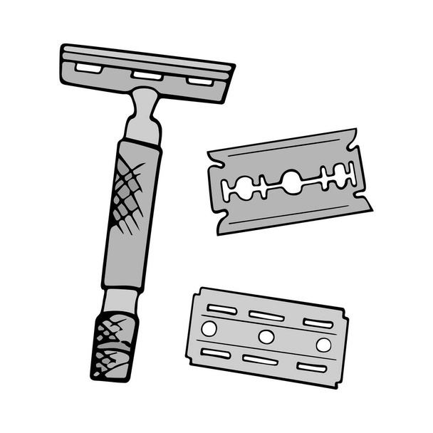 Razor with interchangeable blades. T razor retro style. shave hair for women and men. environmentally friendly alternative. A cool design element for a banner for a poster or website postcard. Vector illustration isolated. - Vector, Image