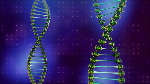 Две двойные спирали ДНК на цифровом голубом фоне. Наука и здоровье
 - Фото, изображение
