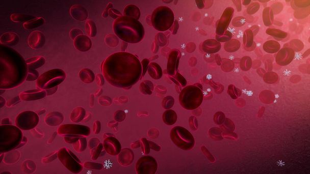 Клетки красной крови текут по вене. Эритроциты и лейкоциты. Тема здоровья
 - Фото, изображение