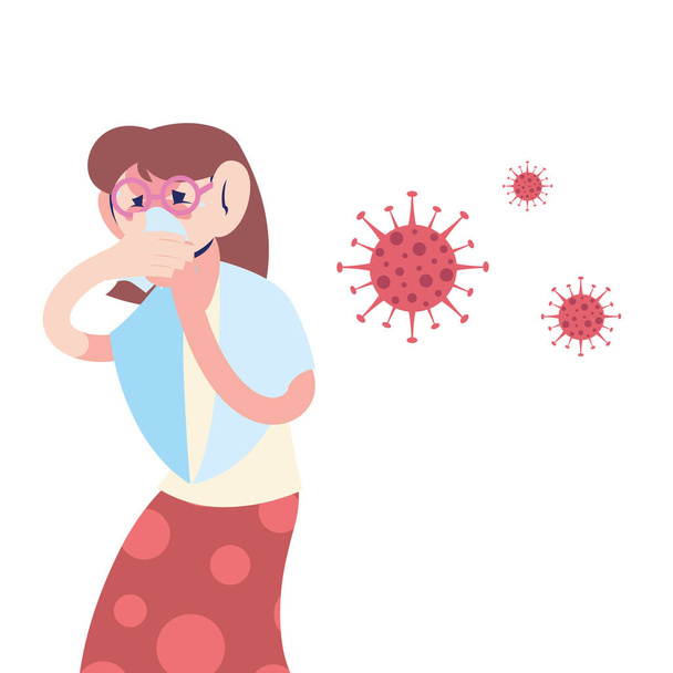 young woman with coronavirus symptoms - Vector, Image