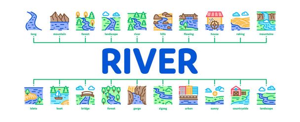 River Landscape Minimal Infographic Banner Vector - Vector, Image