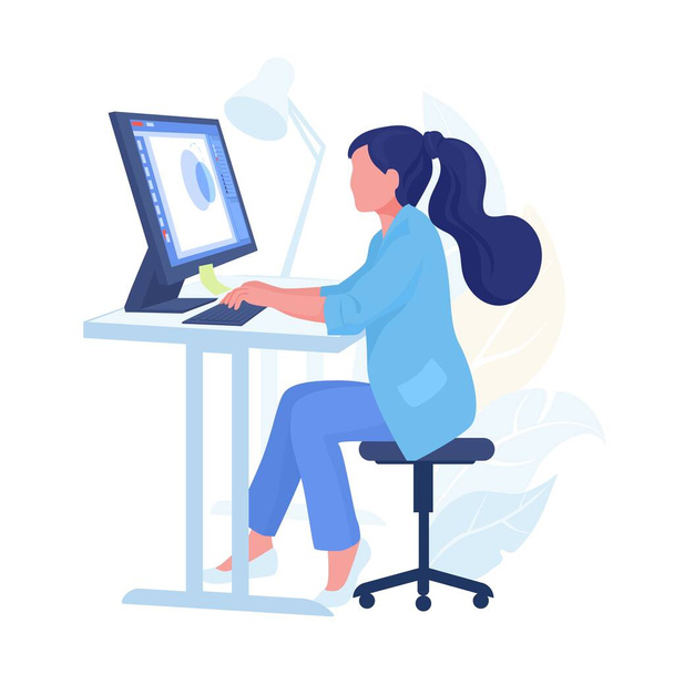 Person working from home. Cartoon character with computer. Vector - Вектор, зображення