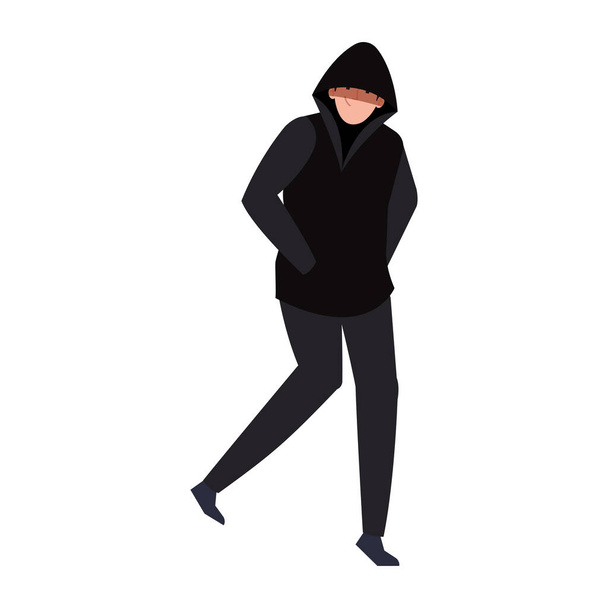 хакер в черной одежде на белом фоне
 - Вектор,изображение