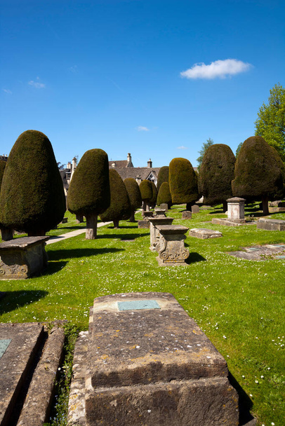 UK, Gloucestershire, Cotswolds, Painswick churchyard and its well known yew trees - Photo, Image