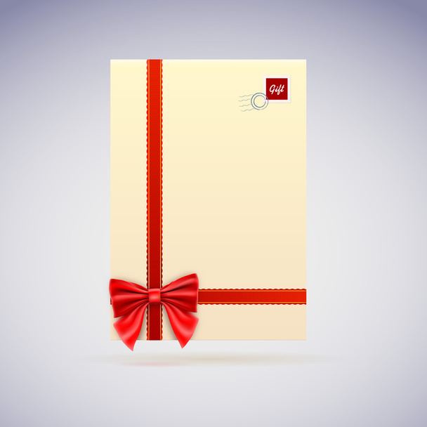 Congratulatory letter, envelope with scarlet ribbon and bow. - Vektori, kuva