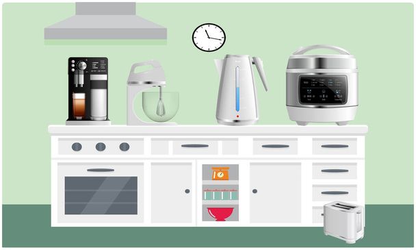 макет иллюстрации кухонного оборудования на абстрактном фоне - Вектор,изображение