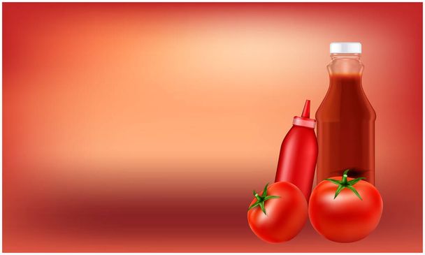 maqueta de ilustración del paquete de ketchup de tomate sobre fondo abstracto - Vector, imagen