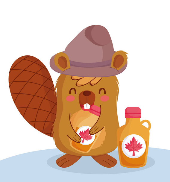 Beaver with canadian maple syrup vector design - Vector, Image