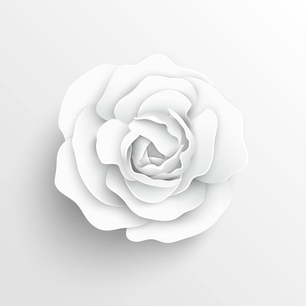 Paper flower. White roses cut from paper. Wedding decorations. Decorative bridal bouquet, isolated floral design elements. Greeting card template. Vector illustration. - Vector, Image