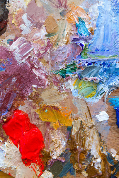 Levendige kleurrijke kunstenaars acrylverf palet close-up abstract - Foto, afbeelding