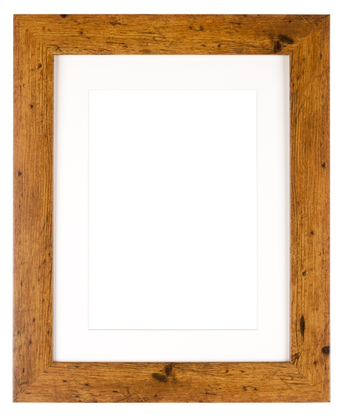 Moldura de imagem vazia isolada em branco em uma moldagem de grão de madeira simples com uma montagem
 - Foto, Imagem