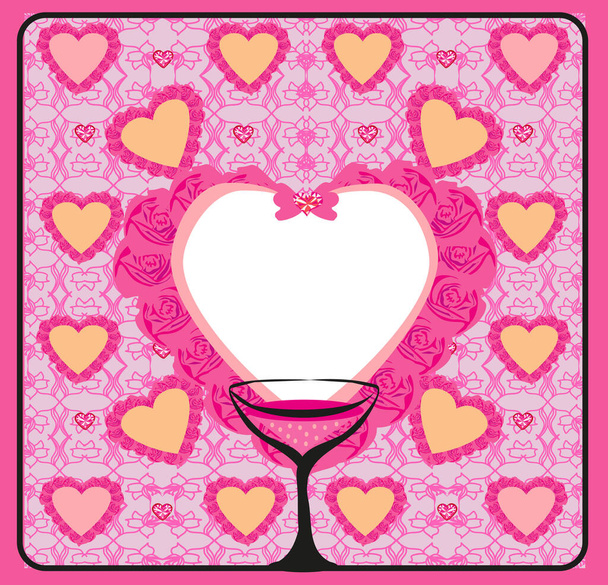 Valentines day background with champagne and hearts - Wektor, obraz