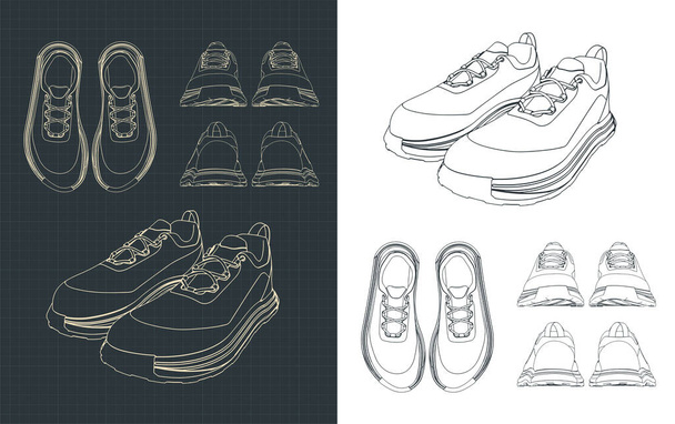Stylized vector illustration of Sneakers drawings mini Set - Vector, Image