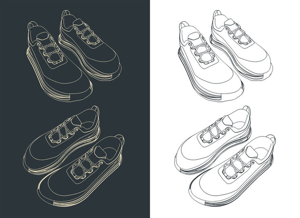 Стилизованная векторная иллюстрация рисунков кроссовок
 - Вектор,изображение