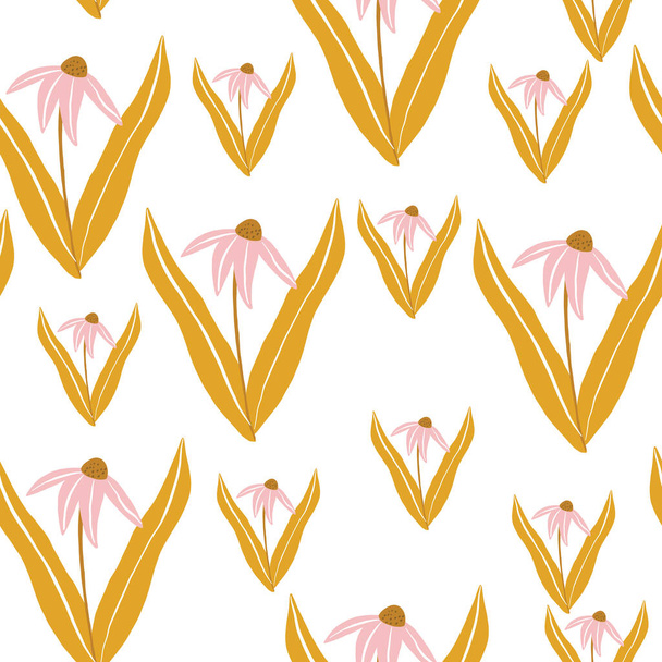 Ripetere Daisy Flower Pattern con sfondo bianco. Margherita rosa e oro senza cuciture nel modello cerchio.  - Vettoriali, immagini