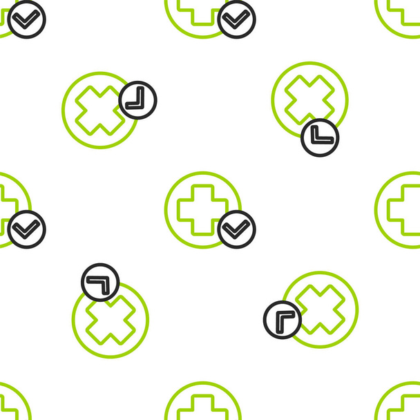 Line Cross hospital medical icon isolated seamless pattern on white background. First aid. Diagnostics symbol. Medicine and pharmacy sign. Colorful outline concept. Vector Illustration - Wektor, obraz