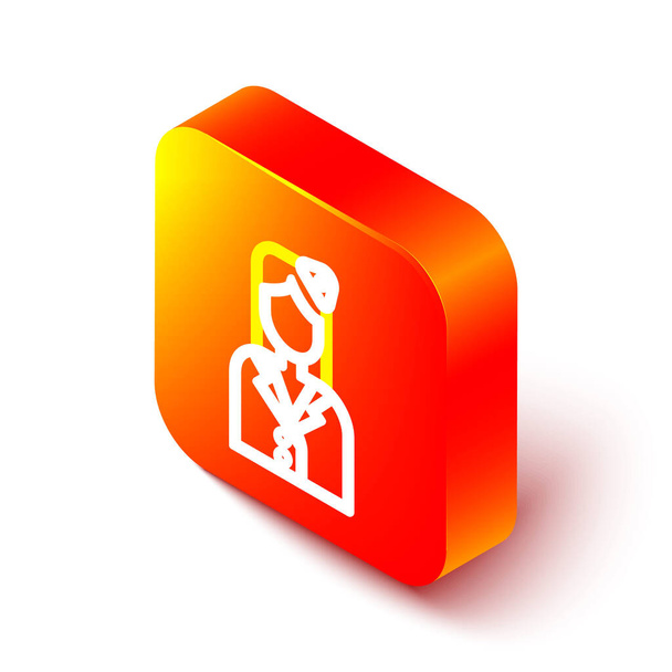 Isometric line Stewardess icon isolated on white background. Orange square button. Vector Illustration - Vector, Image