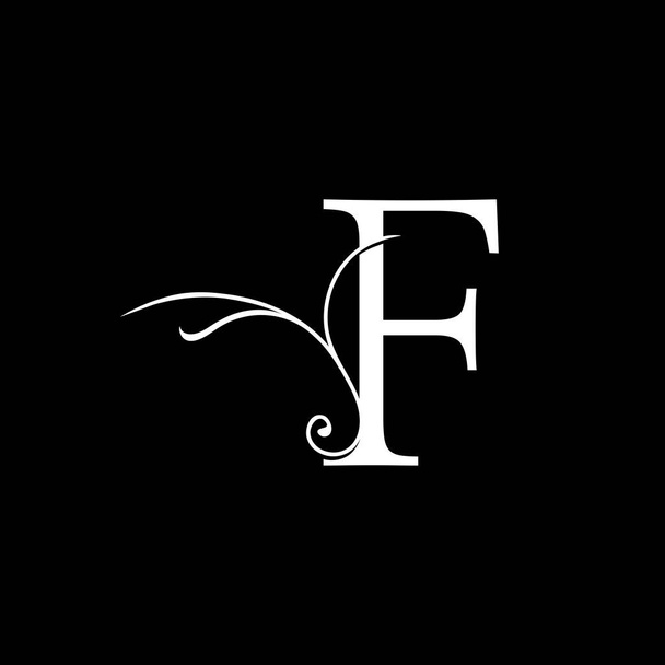 Minimalist F harfi. Lüks Logo Tasarımı, vektör dekorasyon alfabesinin baş harfleri. Basit çiçek stilinde.. - Vektör, Görsel
