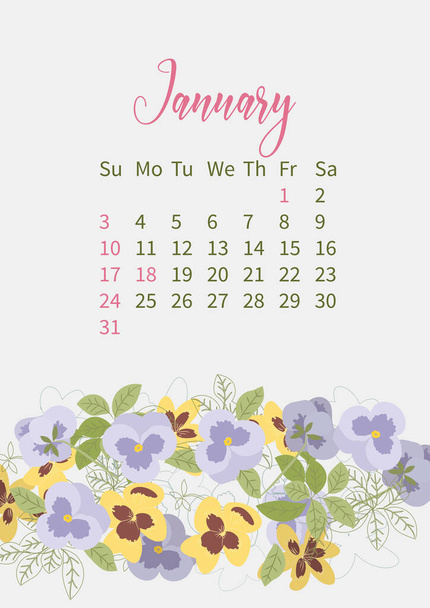 Flower Calendar 2021 with bouquets of flowers - Vector, Image