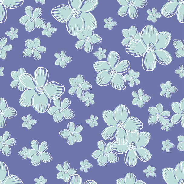 Vintage floral achtergrond, retro naadloze patroon, prachtige blauwe bloemen, vector behang, mode stof en verpakking, staal weefsel voor ontwerp - Vector, afbeelding