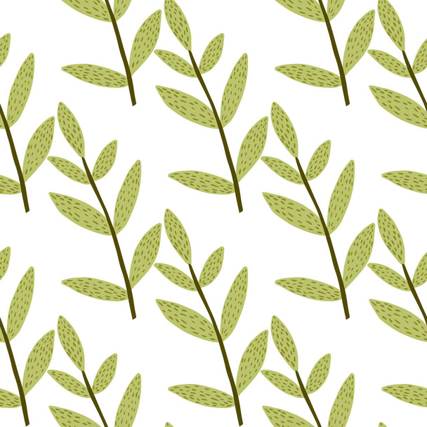 Geometric forest leaves and brances seamless pattern on white background. Floral endless wallpaper. Decorative backdrop for fabric design, textile print, wrapping. Vector illustration - Vector, Image