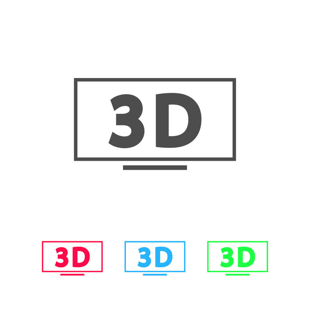 3D τηλεόραση εικονίδιο επίπεδη. Εικονόγραμμα χρώματος σε λευκό φόντο. Εικονογράφηση διάνυσμα σύμβολο και εικονίδια μπόνους - Διάνυσμα, εικόνα