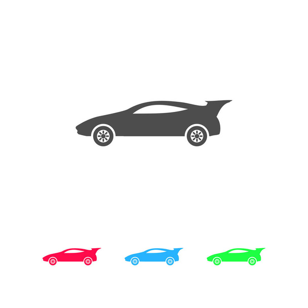 Płaska ikona sportowego samochodu. Kolorowy piktogram na białym tle. Symbol ilustracji wektora i ikony bonusowe - Wektor, obraz