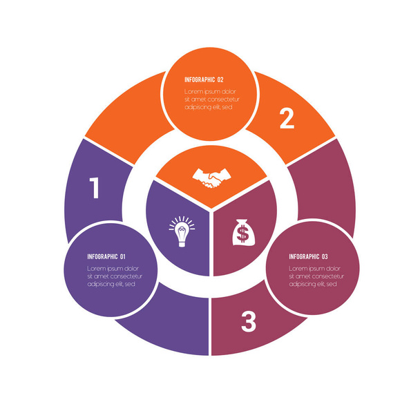 Colorful circular infographics from ring and circles. 3 positions for textual information. Use for business presentations is possible. - Wektor, obraz