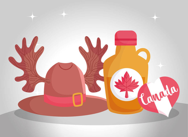 カナダのメープルシロップと角ベクトルデザインの帽子 - ベクター画像