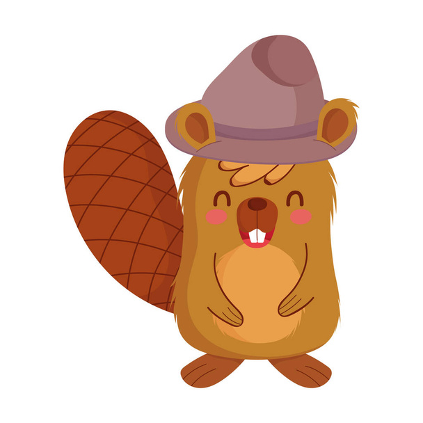 Cute beaver cartoon with hat vector design - Vector, Image