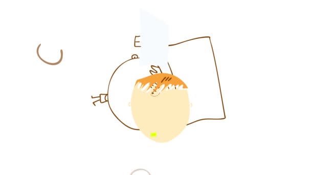 Linear Bounce And Spin Animation Of Simple Drawing Of Young Man Falling Into Place By Turning Around Holding A Poster That Says Eco Food Suggesting He Likes Natural Healthy And Tasty Cuisine - Footage, Video