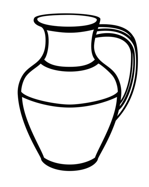 Pitcher is a pottery folk product. Pitcher - vector linear picture for coloring. Traditional dishes. Outline. - Vektör, Görsel