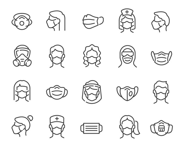 Conjunto de iconos de máscara médica. Carrera vectorial editable
. - Vector, Imagen