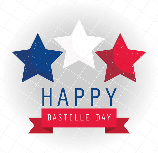 france stars with ribbon of happy bastille day vector design - Vector, Image