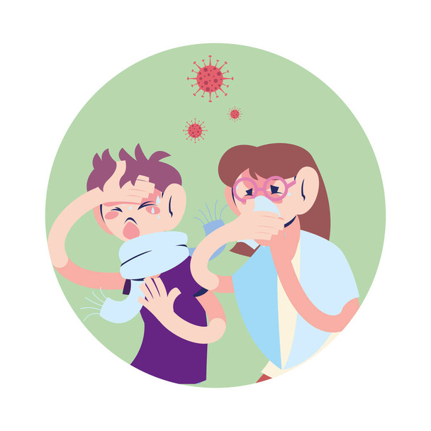 couple young with virus symptoms - Vector, Image