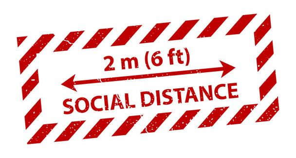 Social Distance rule red rubber seal stamp on white background.  Stamp Social Distance rubber text  inside. Red warning tapes. Fight COVID-19. EPS 10 - Vector, Image