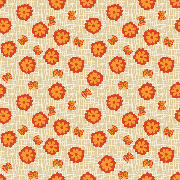 pomarańczowe kwiaty i motyle bez szwu wektor wzór - Wektor, obraz