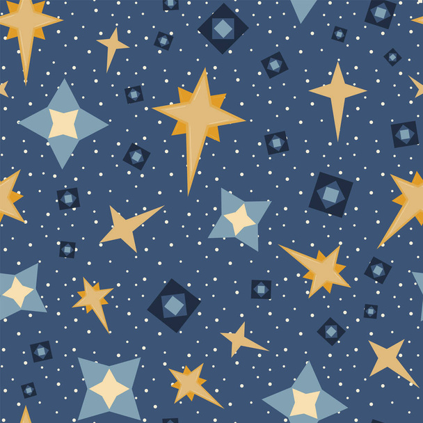 Vector Blaue Sterne und Diamanten Himmlische nahtlose Muster Hintergrund - Vektor, Bild