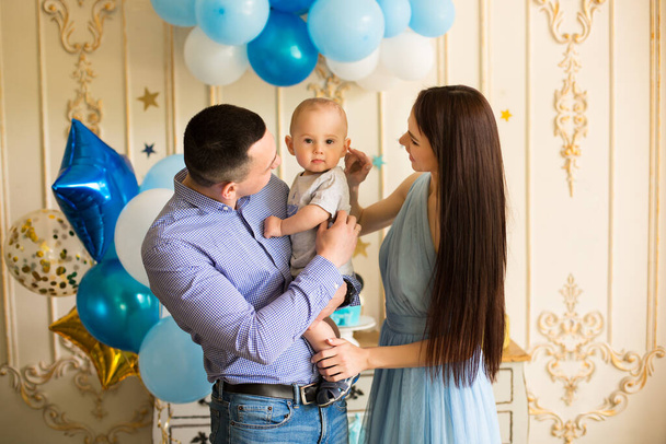 Happy family with son at first birthday - Fotografie, Obrázek
