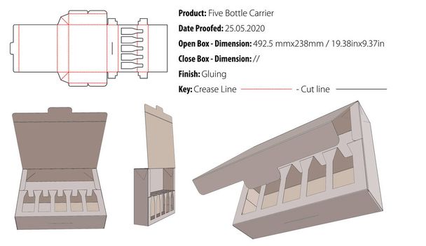 Πολυτέλεια πέντε μπουκάλι μεταφοράς συσκευασίας πρότυπο σχεδιασμού κόλλησης die cut - διάνυσμα - Διάνυσμα, εικόνα