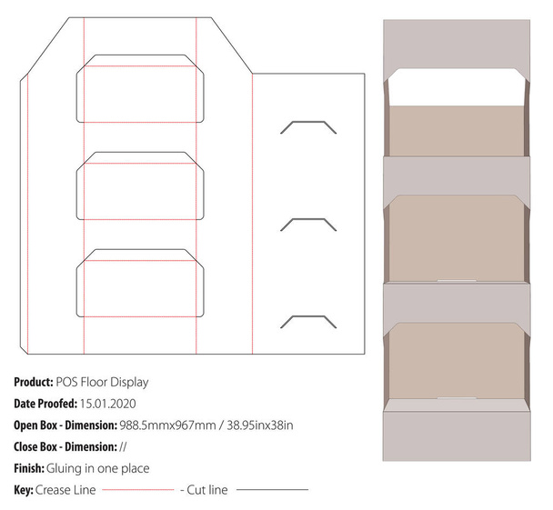 POS Floor Display packaging design template gluing die cut - vektor - Vektor, kép