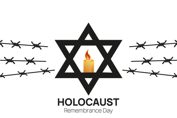 ホロコースト記念日1月27日。有刺鉄線の間にデビッドと三人のろうそくのユダヤ人スター。ベクターイラスト - ベクター画像
