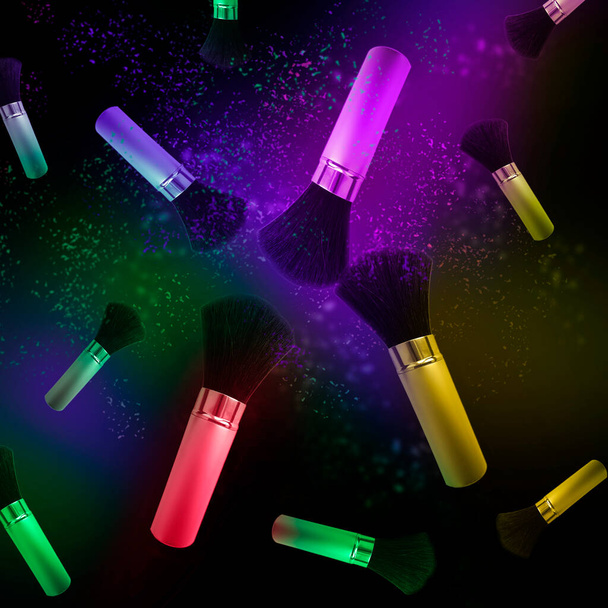 Cosméticos escova explosão colorido maquiagem em pó
 - Foto, Imagem
