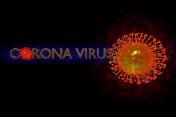3d rendering illustration infection medical health pandemic risk concept.  pathogen respiratory influenza Coronavirus ,COVID-19 disease influenza cells. Dangerous flu Bio-Science 2019. - Photo, Image