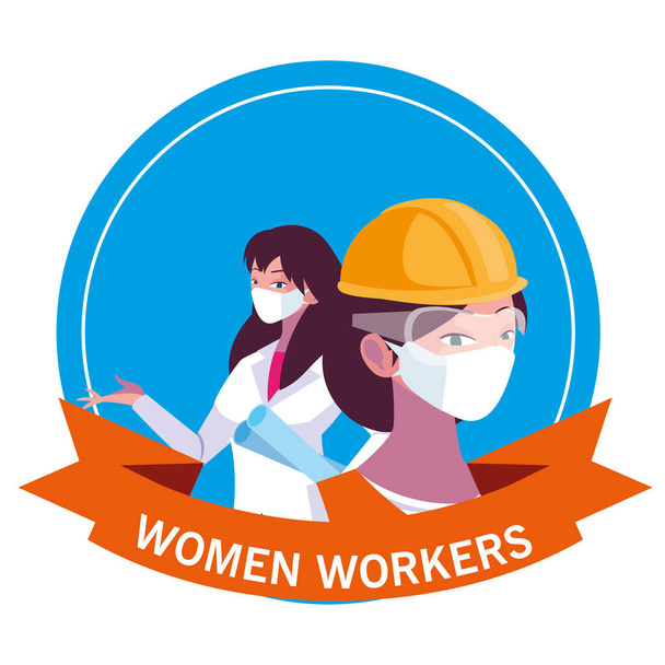 Architect and builder woman with mask and helmet vector design - Vector, Image